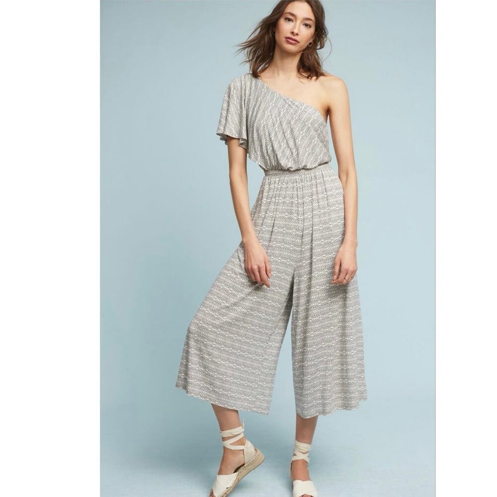 Maeve Jamie Wide-Leg Jumpsuit Women’s XL Gray One-Shoulder Cropped Anthro